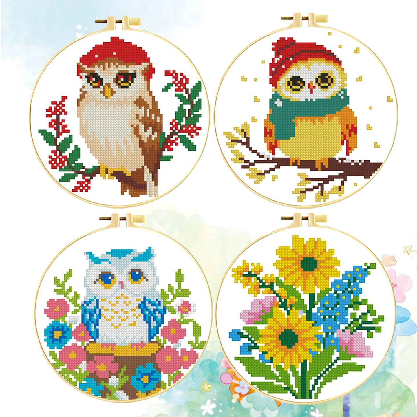 Colección de Búhos, Punto de Cruz de Dibujos Animados, Linda Decoración Pequeña para el Hogar, Kit de Materiales Hechos a Mano, Venta al por Mayor