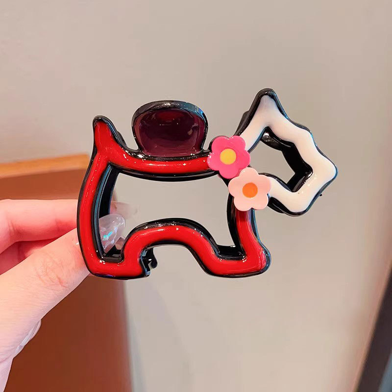 귀여운 만화 강아지 꽃 큰 사이즈 집게 여자 신상 고급감 머리숱 큰 상어 집게 뒤통수 머리집게