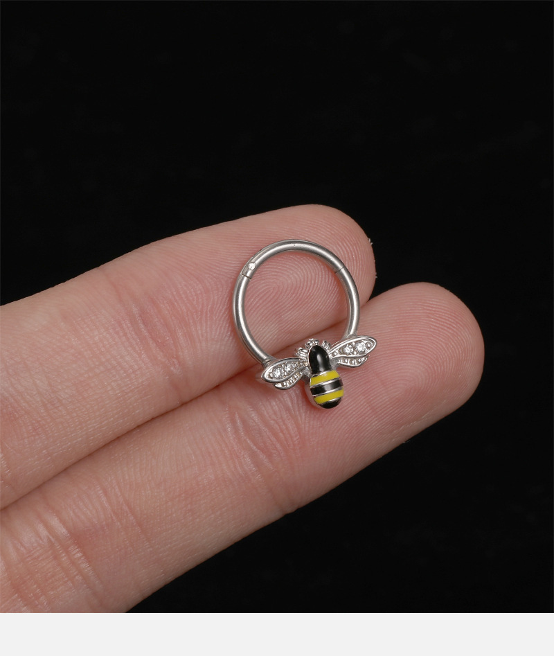 Autumn New Women's Small Soft Bone Ring Titanium Steel Nose Ring Personality Bee Nose Decoration Round Micro Diamond Piercing Jewelry detail image 8