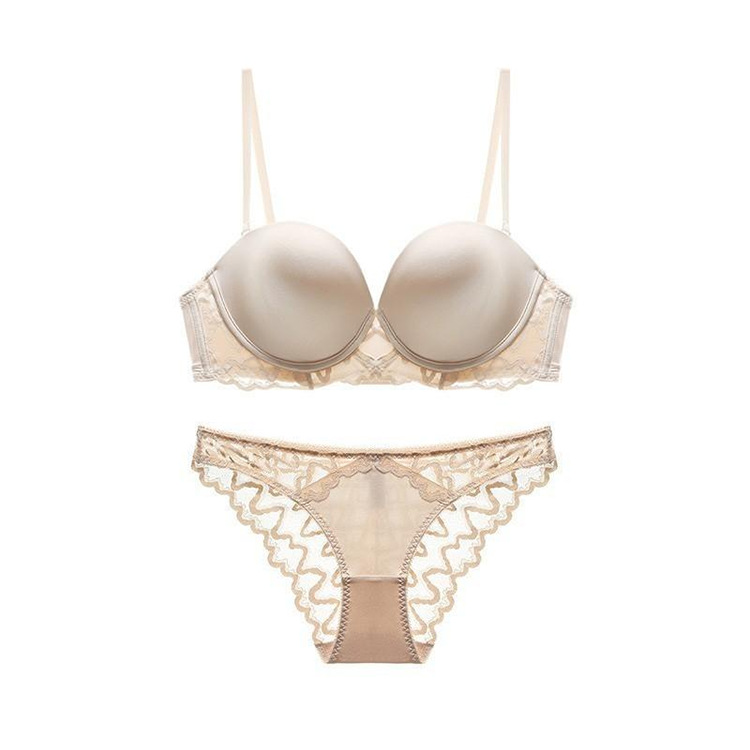 Sexy Thin Soft Wire Bra Big U Smooth Beautiful Back Lace Underwear Women Small Breast Push Up Bra Set Women