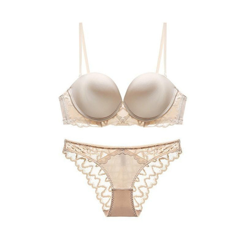Sexy Thin Soft Wire Bra Big U Smooth Beautiful Back Lace Underwear Women Small Breast Push Up Bra Set Women