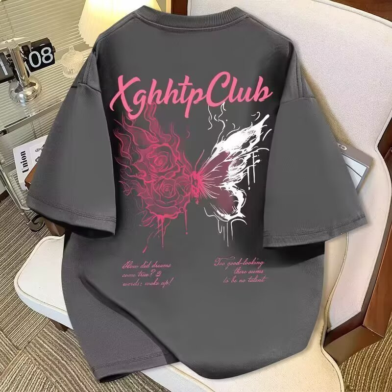 T-shirt unisex con stampa grafica – Maglietta oversize in cotone con motivo a farfalla (uomo e donna, taglie dalla M alla 3XL, vari colori)_voghion.com