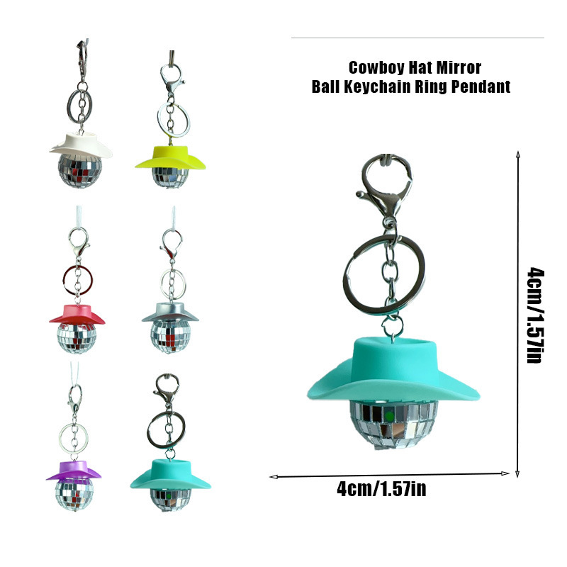 Cross-border new cowboy hat mirror ball keychain ring pendant DISCO DISCO car pendant decoration Cross-border new cowboy hat mirror ball keychain ring pendant DISCO DISCO car pendant decoration