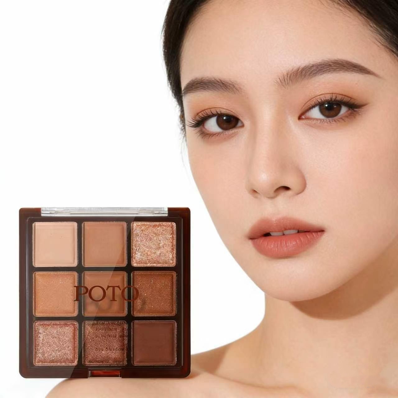 Poto Nine-Color Eyeshadow Palette Chocolate Earth-Color Eyeshadow Palette Powder Fine Pearlescent Matte Glitter Glitter Eyeshadow