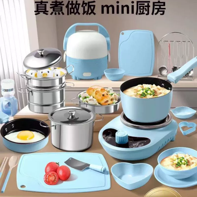 Настоящая мини-кухня для детей, игрушечная кухонная утварь, полный набор для мальчиков и девочек от года, настоящая готовка