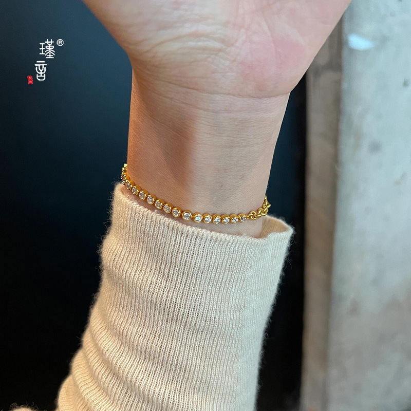 Jinyan Gold Shop's Same Style Diamond Tennis Bracelet Simple Gold Chain Jewelry Bracelet Girls Travel Party Gift Jinyan Gold Shop's Same Style Diamond Tennis Bracelet Simple Gold Chain Jewelry Bracelet Girls Travel Party Gift