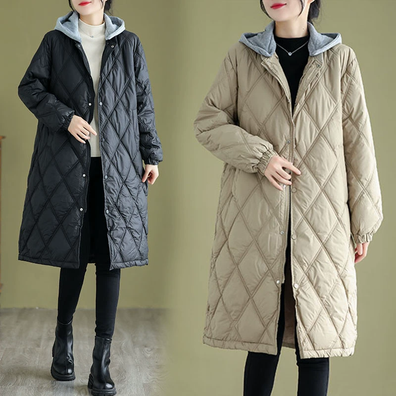 Down jacket, quilted long hat, 2023, plus size, increased thickness, mid-length
