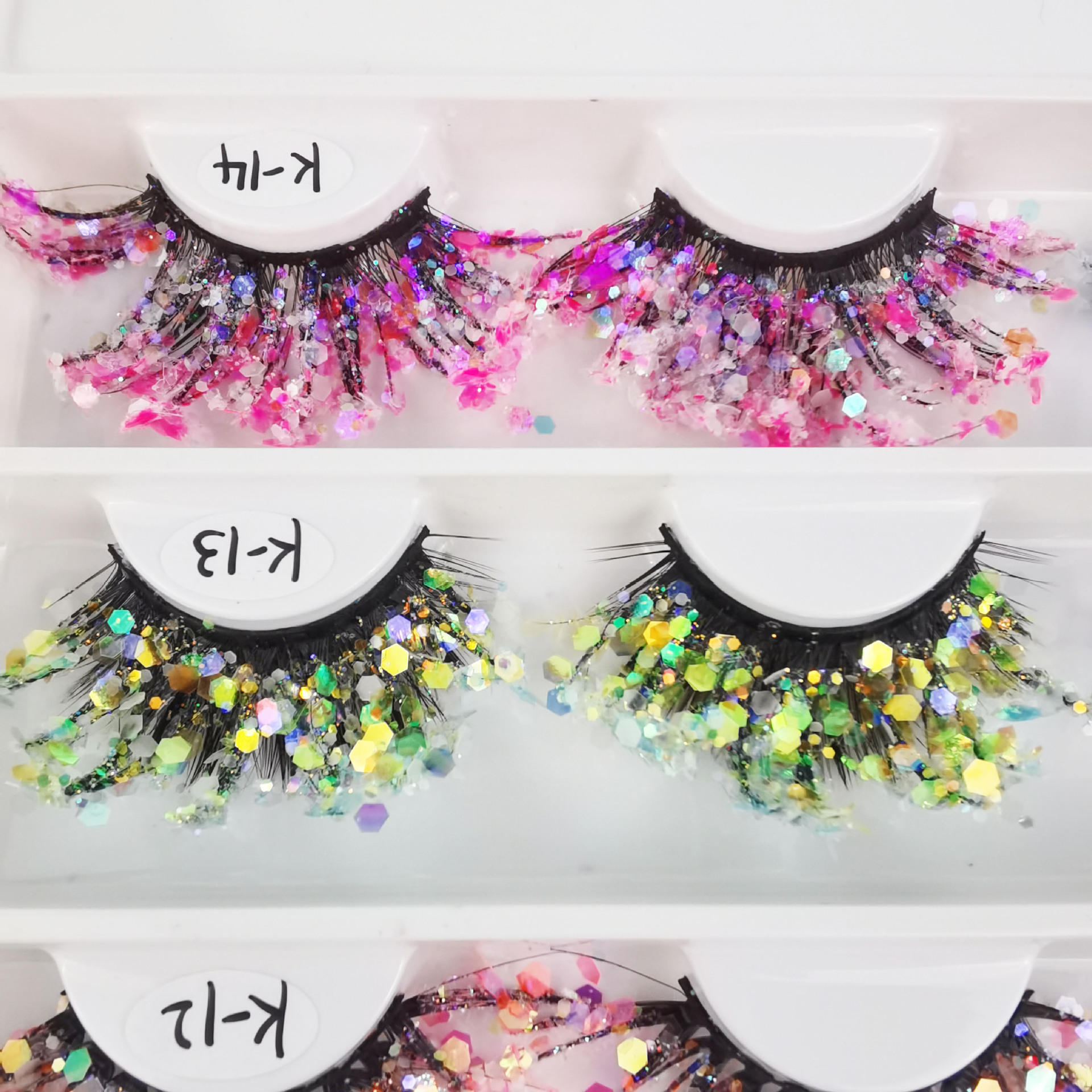 25mm color luminoso 3D pestañas postizas maquillaje natural etapa maquillaje brillo lentejuelas diamante grueso exagerado pestañas europeas y americanas