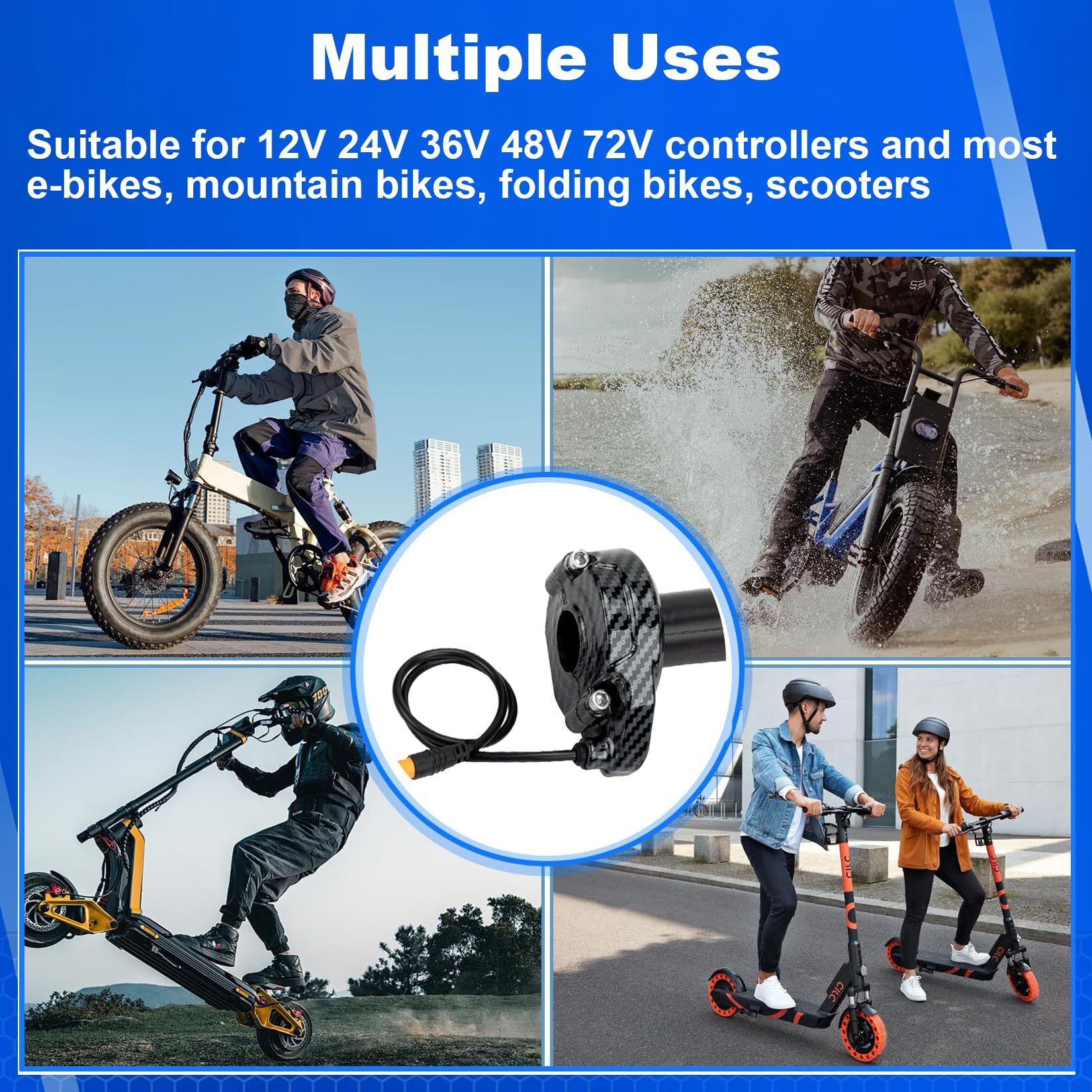Full-rotation handle throttle for electric bicycles is suitable for Macfox 12V-72V, and also for HappyRun Freego