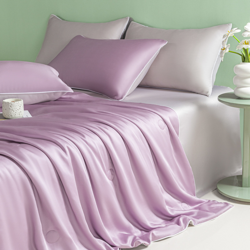 대마줄 여름 이불 - 히아신스 퍼플 + 그린 그레이