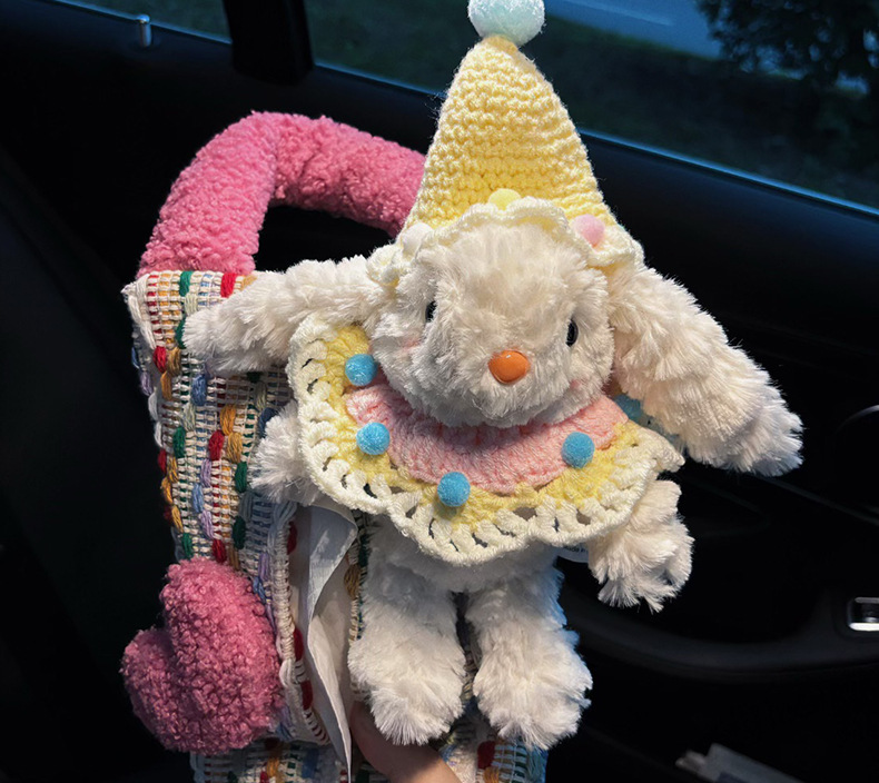 Cute Rabbit Heart-Shaped Car Tissue Box, Car Tissue Hanging Bag, In-Car Hanging Style High-End Tissue Box