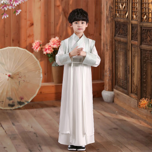  boy White hanfu film drama swordsman warrior prince cosplay gown master ancient costume stage performance photos kimono robe for boys