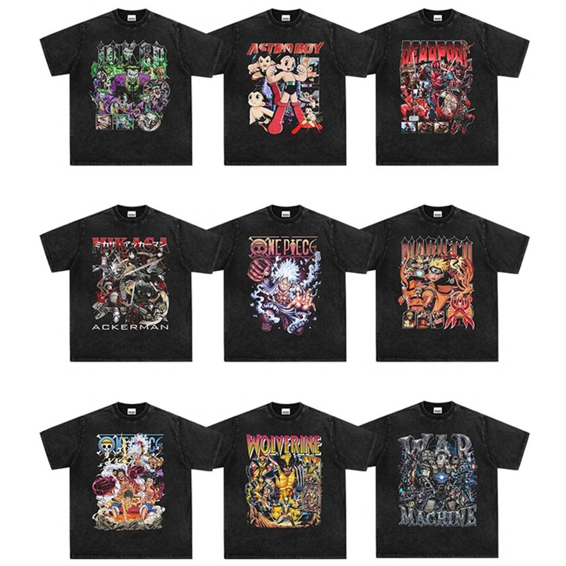 Attack on Titan Anime Naruto One Piece Washed Distressed Short Sleeve Marvel Printed T-Shirt Top Attack on Titan Anime Naruto One Piece Washed Distressed Short Sleeve Marvel Printed T-Shirt Top
