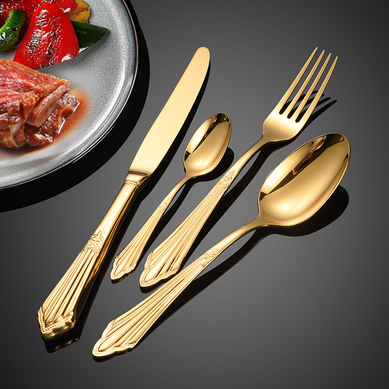 Stainless Steel Tableware 304 High-grade Noble Royal Golden Knife and Fork Spoon Western Tableware Set 4-piece Gift Set