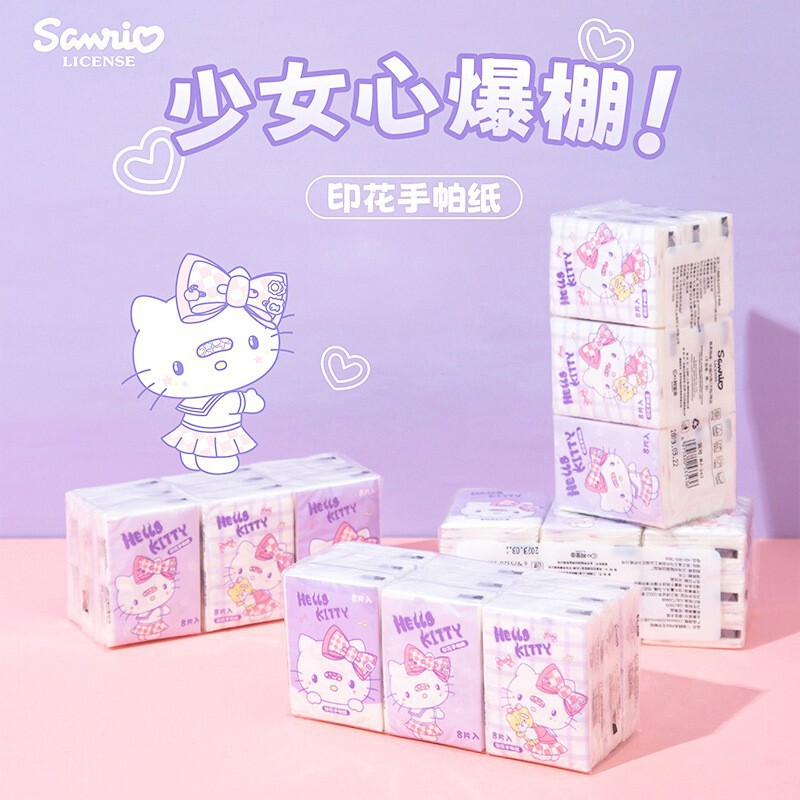 Sanrio Printed Tissue Paper Handkerchiefs Kt Cat Printed Napkins Small Pack Portable Handkerchiefs Wholesale Tissue Paper