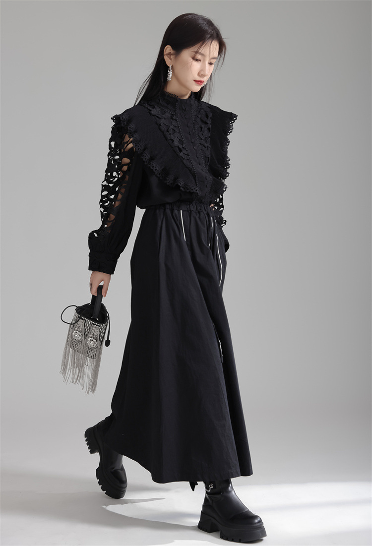 法米姿 早春新款宫廷风法式刺绣镂空衬衫显瘦别致立领上衣