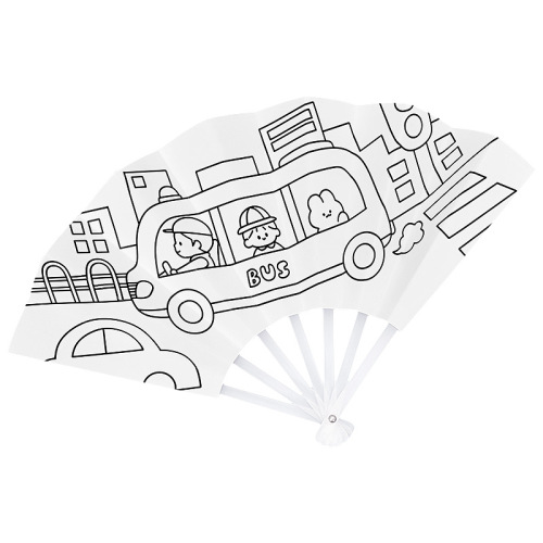 Children's handmade DIY painting graffiti seven-fold fan cute cartoon coloring folding fan kindergarten educational hand-painted fan