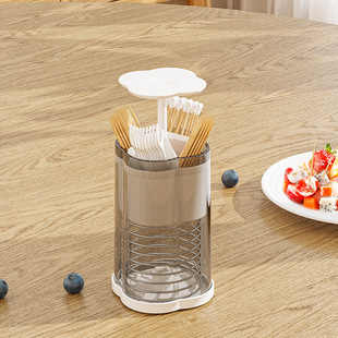 Press Toothpick Cylinder Automatic Toothpick Four-compartment Sub-loading Dustproof Cotton Toothpick Bucket Toothpick Cylinder Toothpick Jar Table Top Storage