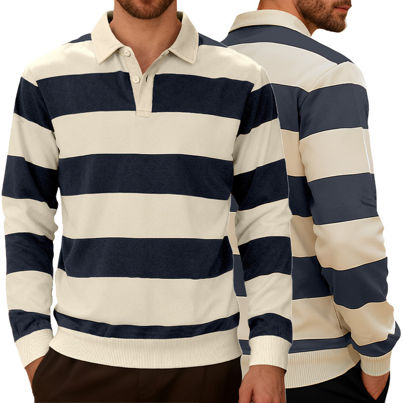 Transfronterizos Europa y América Amazon tendencia deportiva casual de negocios camisa de punto a rayas cortazo camisa polo de manga larga hombre