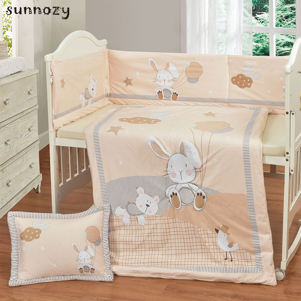 Baby Removable and Washable Crystal Velvet Bedding Six-Piece Set Anti-Collision Bed Fence Soft-Packed Bed Sheet Quilt Cover Pillow Baby Quilt