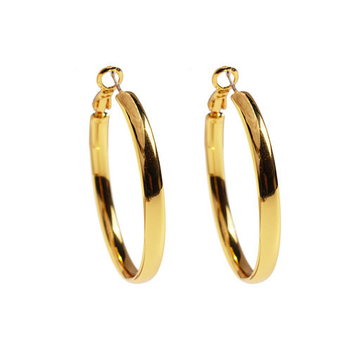 Ultra-slim, versatile, glossy plain hoop earrings for women—bold European and American-style oversized hoops with a cool, minimalist vibe; edgy round ear cuffs—69