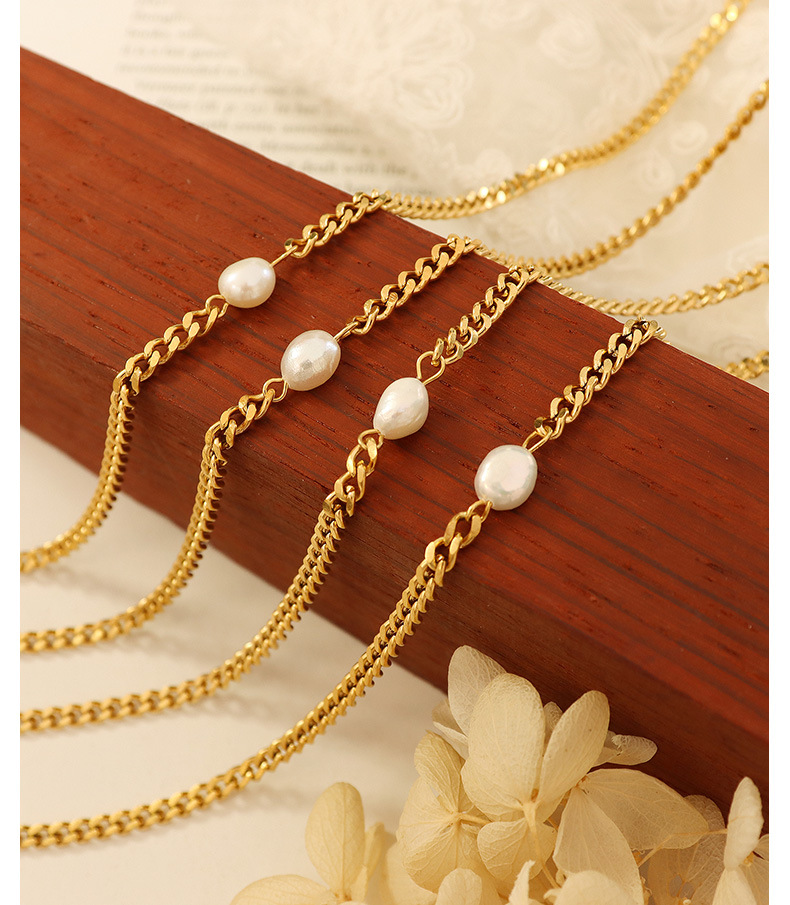 Fashion Handmade Chain Freshwater Pearl Clavicle Titanium Steel 18K Gold Plating Necklace Accessoriespicture2