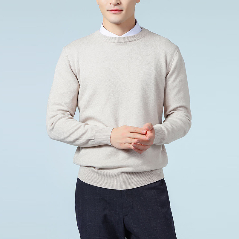 Solid Color Long-Sleeved Sweater with Knitted Inner Layer, New Autumn and Winter Men's Round-Neck Sweater, Casual Pullover, Loose Fit, Large Size