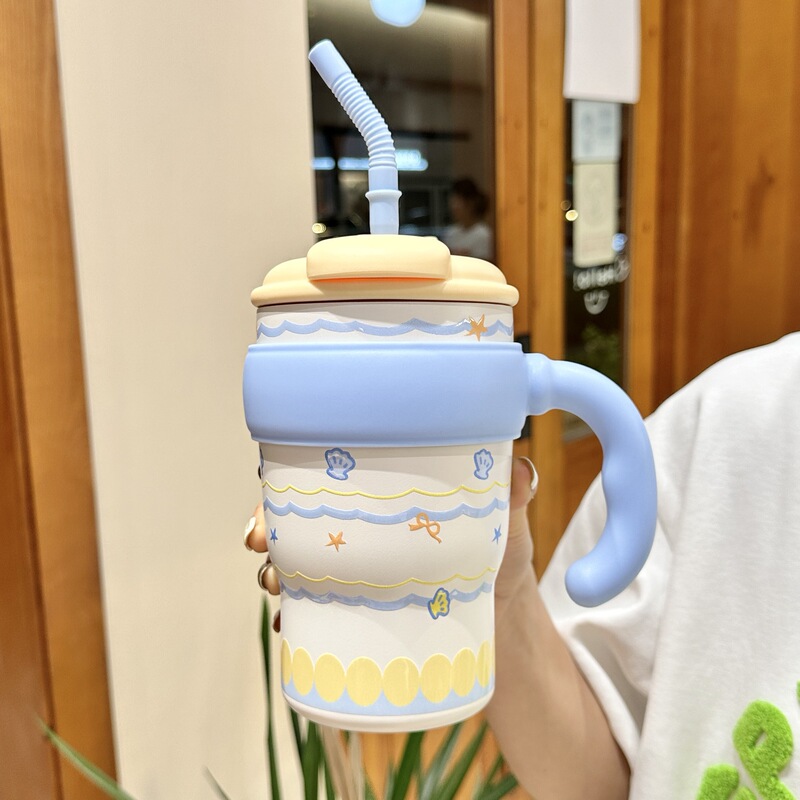 女の子向けの大容量オフィスハンドルアイスカップ、高見えするダブルストローカップ、屋外用保冷車用ウォーターカップ|undefined