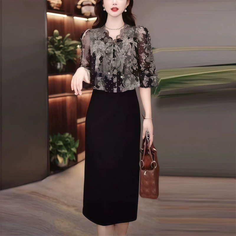 Стильное платье-двойка для мамы, весна-лето 2025, новый утягивающий силуэт, корейский стиль, элегантная юбка, скрывающая живот