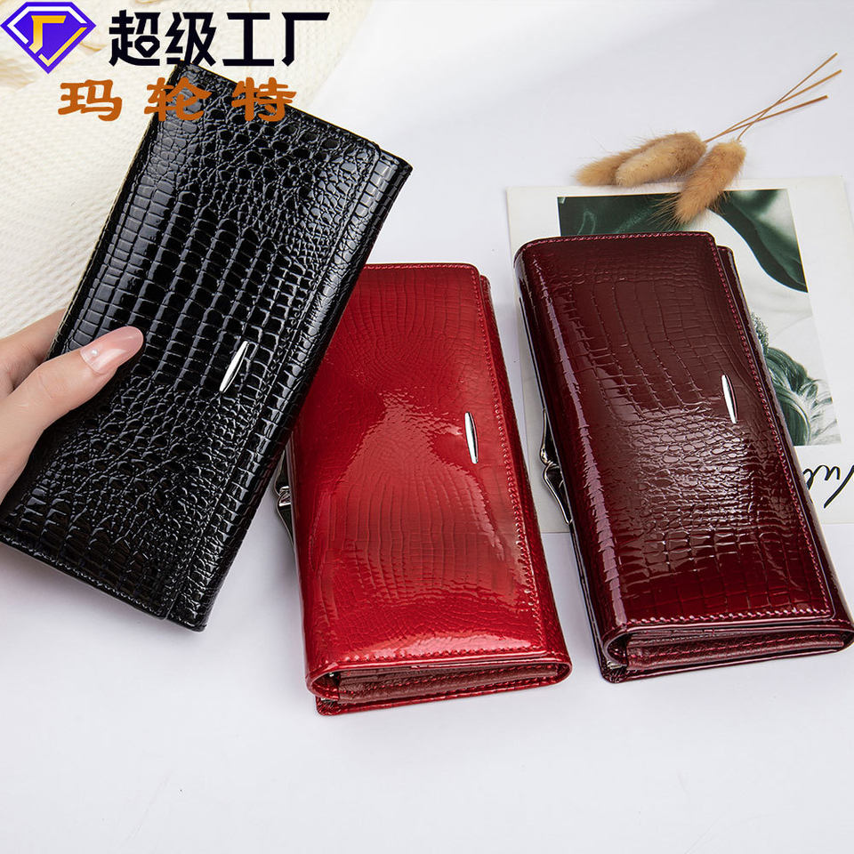 Ví nữ cầm tay da bò thật cao cấp, ví gấp đôi nhiều ngăn đựng tiền xu và thẻ — 1100 Màu Đỏ, 1100 màu đen, 1100 đỏ rượu, 1068 Màu Đỏ