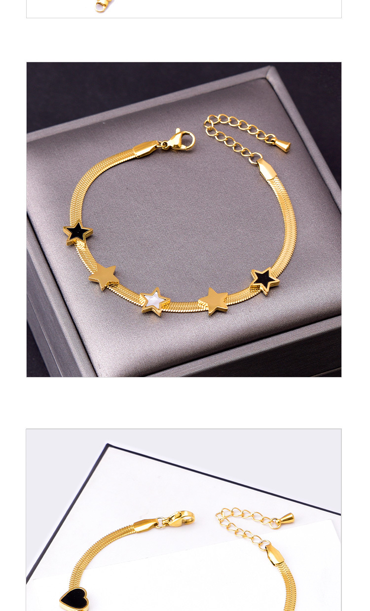 Lady Star Heart Shape 304 Stainless Steel 18K Gold Plated Acrylic Shell Bracelets In Bulk display picture 2