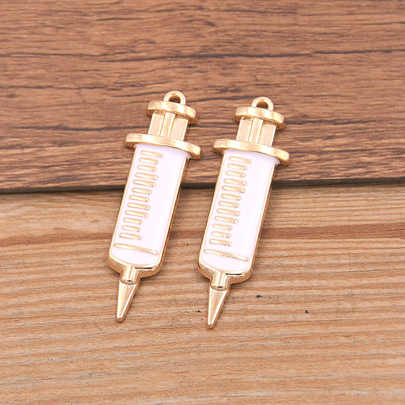 6 encanto médico DIY aleación accesorios de la joyería 2 color base gota aceite estetoscopio jeringa amor colgante