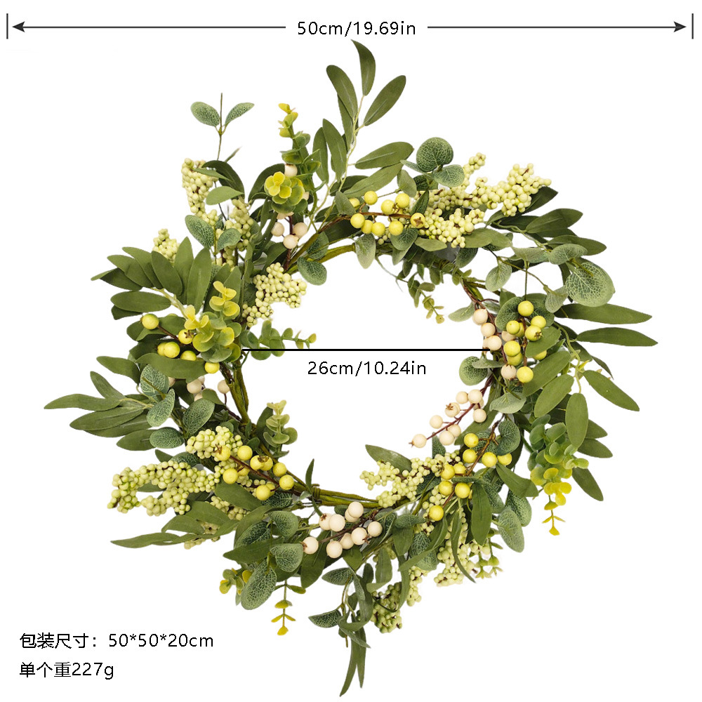Simulación verde bayas de eucalyptus corona de primavera decoración del hogar mesa de comedor puertas colgantes hojas verdes artificiales de eucalipto