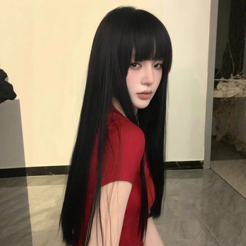 Sibes Black Long Straight Wig for Women with Long Hair, Ladylike Elegant, Straight Hair with Bangs, Artificial High-Temperature Silk Hair Headgear Sibes Black Long Straight Wig for Women with Long Hair, Ladylike Elegant, Straight Hair with Bangs, Artificial High-Temperature Silk Hair Headgear