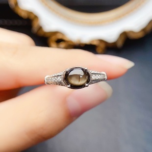 New Natural Starlight Sapphire Ring S925 Silver Inlaid Main Stone 5*7mm Versatile Popular Hot Style Women's Jewelry Wholesale