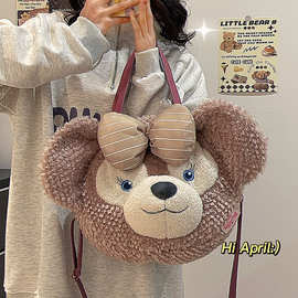 卡通甜美可爱达菲熊女士包包毛绒手提包2024新款网红包斜挎单肩包