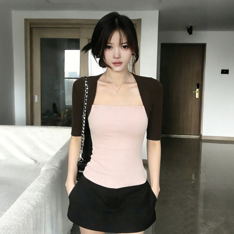 【260G Rayon Modal】Korean Style Fake Two-Piece T-Shirt for Women, Sleeveless Top with Contrasting Colors, Slim Fit Summer Top