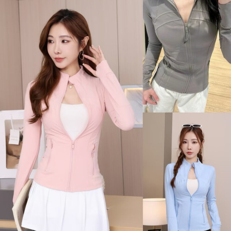 Lu stand collar yoga clothing sanding jacket yoga top waist slim women's quick-drying fitness coat Lu stand collar yoga clothing sanding jacket yoga top waist slim women's quick-drying fitness coat