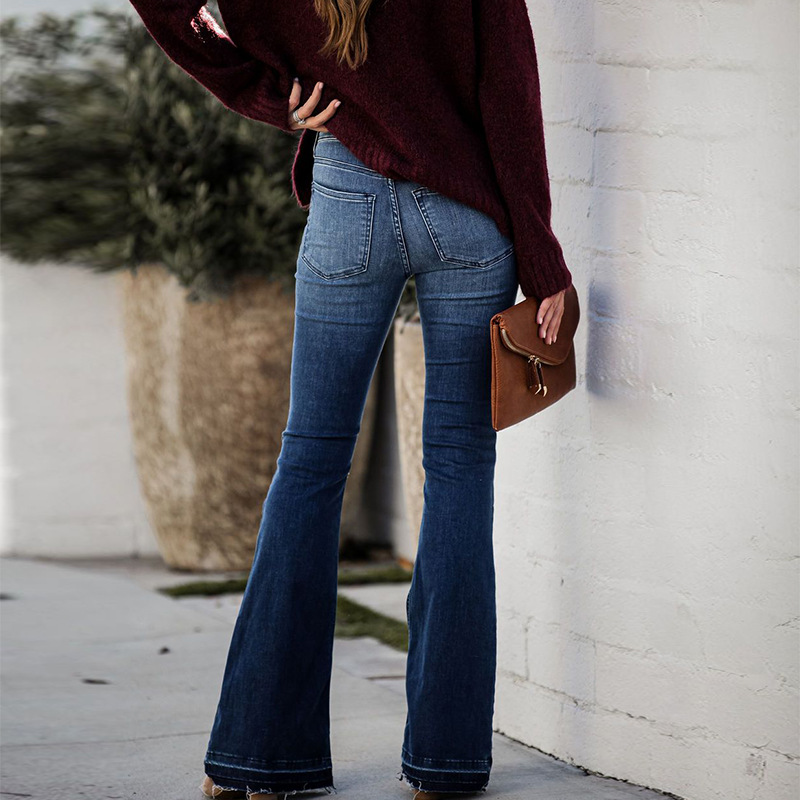 Venta directa de fábrica, jeans de mujer para comercio exterior transfronterizo europeo y americano 2025, pantalones acampanados de cintura alta, elásticos, ajustados y deshilachados a la moda. image 5