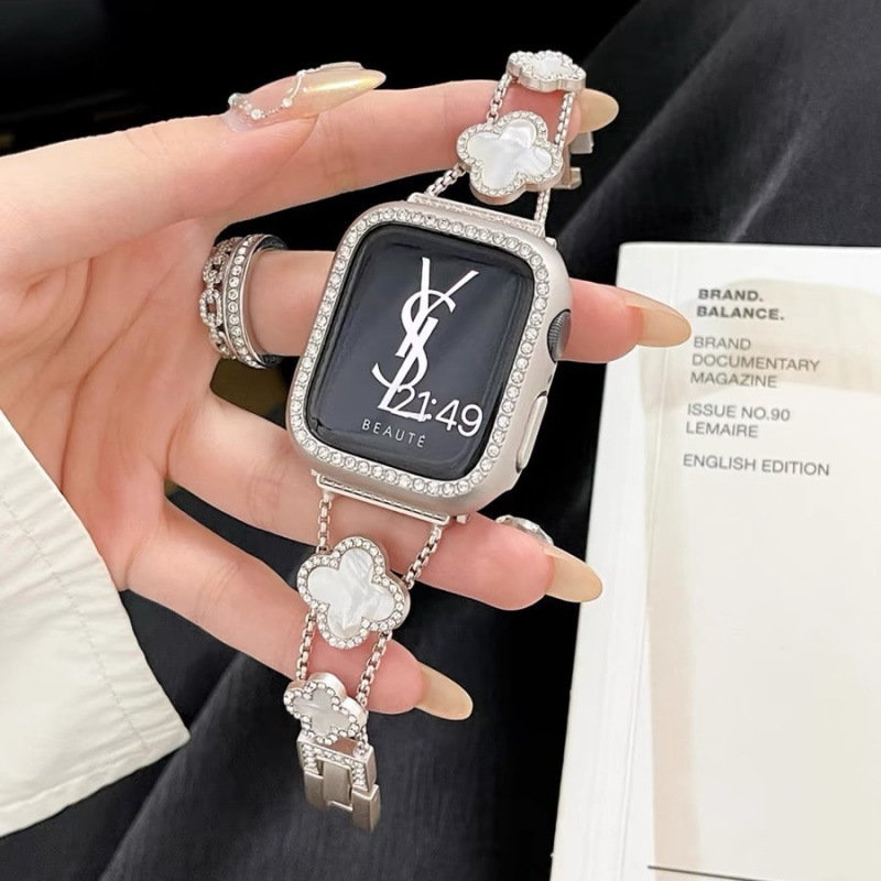 Suitable for Apple Watch Apple Generation Watch987 Starlight Color Four-Leaf Clover Watch Chain Huawei Gt5 Hand High-End Watch Strap