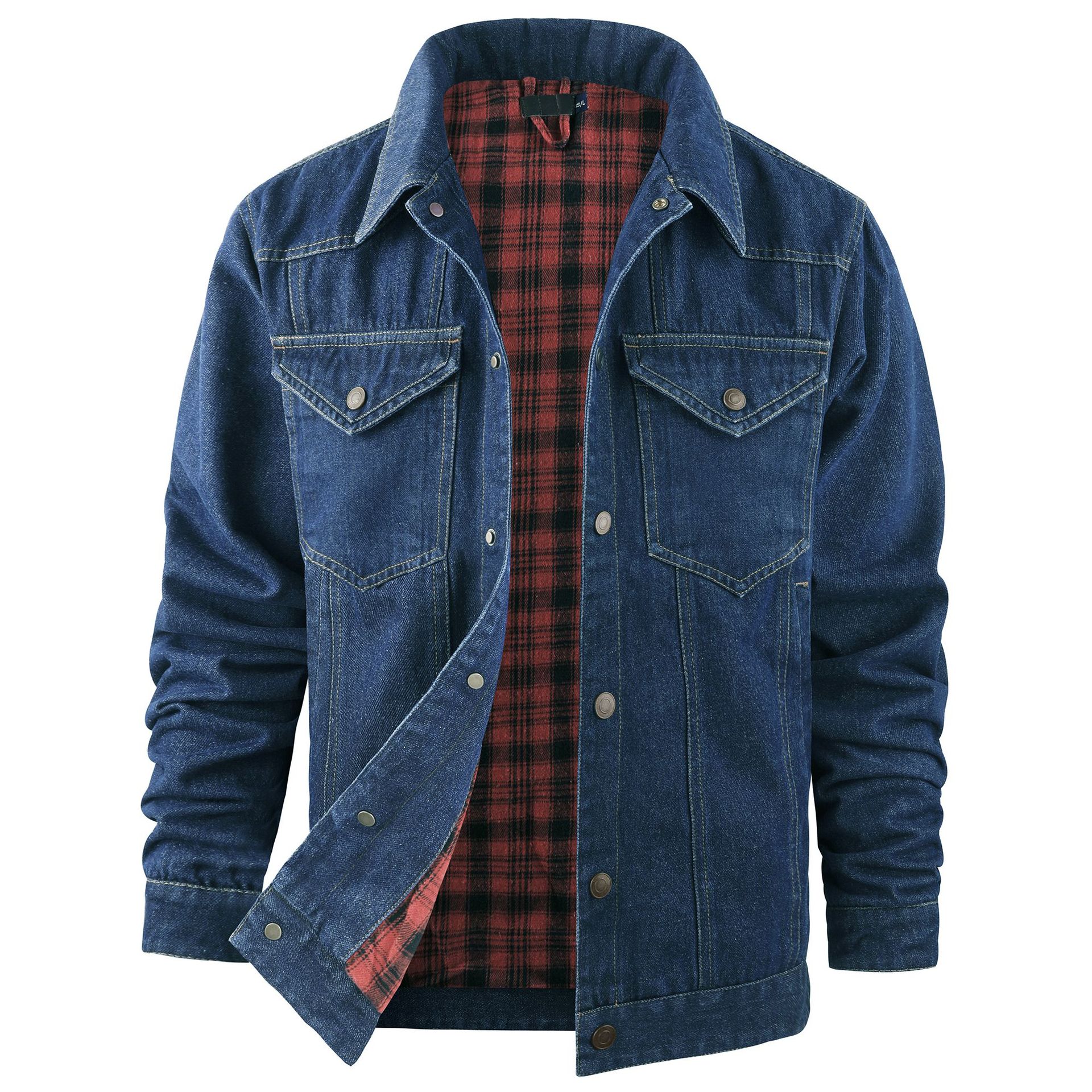 Men's Clothing Men's Large Western Plaid Flannel Casual Jacket Trucker Denim Jacket_voghion.com
