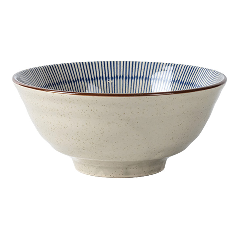 Tacos de mesa de cerámica retrógrada prácticos con rayas abiertas, tazón de fideos de alta calidad, tazón de ensalada de frutas, tazón de fideos doméstico para una persona