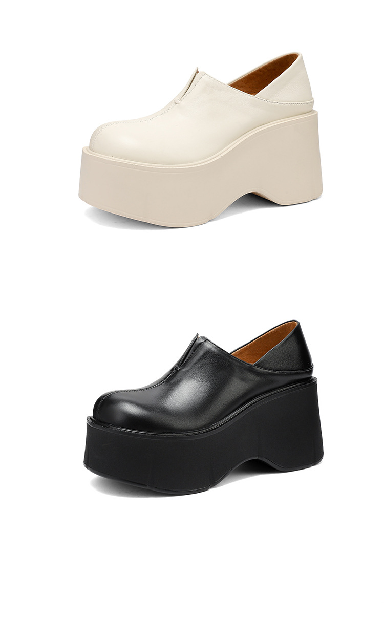 Giày loafer nữ đế xuồng platform da bò cao cấp gót 9 cm — màu đen, màu trắng ngà chi tiết 13