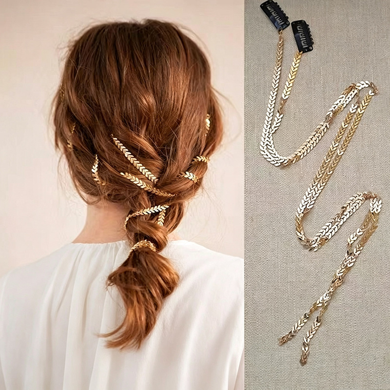 French-style vintage golden wheat ear hair chain for women, summer super-fairy bridal hair accessory, versatile updo hair accessory, ponytail hair clip