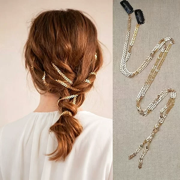 French-style vintage golden wheat ear hair chain for women, summer super-fairy bridal hair accessory, versatile updo hair accessory, ponytail hair clip
