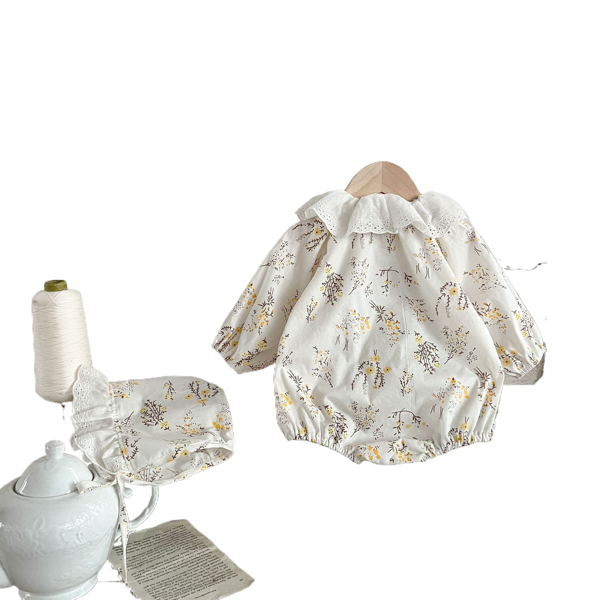 2023 estilo coreano niñas bebé floral con capucha mono mameluco ins recién nacido encaje suelta mameluco moda