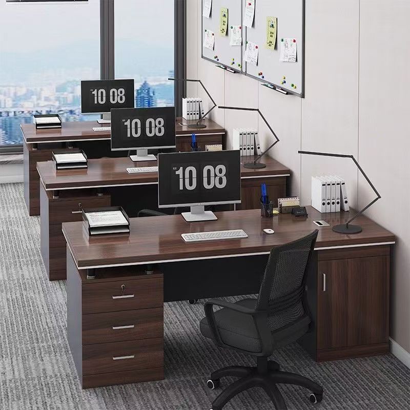 Simple Modern Office Desk, Thickened Executive Desk, Face-To-Face Two-Person Office Workstation with Drawers and Lockable Computer Desk