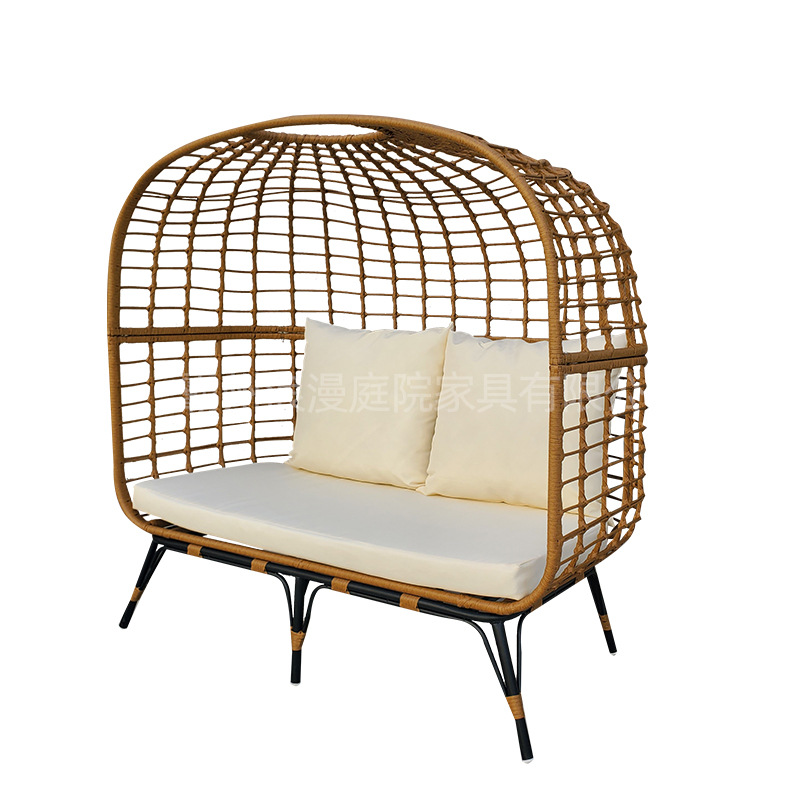 Cesta colgante de muebles de ocio al aire libre transfronteriza silla de cuna para perezosos domésticos silla de cuna doble de aterrizaje de Ratán amarillo grueso image 5