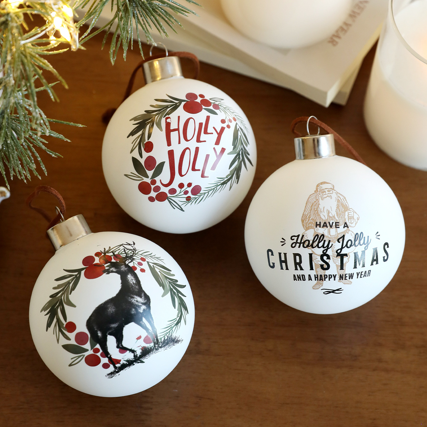 8CM bola de vidrio blanco impresa en color bola colgante árbol de Navidad decoración decorativa colgante de bola hueca decoración festiva