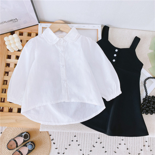 Children's clothing  spring and autumn set for girls, poplin blouse, tank top dress, baby dungaree dress, two-piece set, trendy